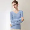 Malha Consinee 100% cashmere puro para mulheres, top canelado slim-fit com gola V para usar em camadas