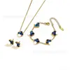 Conjunto de Pulseira, Colar e Brincos de Aço Titânio Popular Transfronteiriço 13mm Trevo de Cinco Folhas, Joias de Trevo de Quatro Folhas 18K Atacado