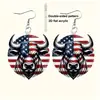 Aretes Acrílicos de Bandera Americana, 6 Pares para Mujer, Diseño Patriótico Plano 2D con Águila, Cereza, Toro, Flor y Corazón