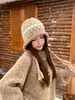 Gorro de punto estilo Fair Isle retro coreano para mujer, gorro de lana cálido y protector de orejas para otoño e invierno, gorro versátil y que estiliza el rostro