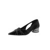 Elegantes Sandalias de Punta Descubierta para Mujer Verano Nuevo Estilo 2025 Punta Afilada Piel Vacuna Tacón Grueso Tacón Medio Blanco Laterales Huecos Zapatos de Mujer