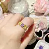 Camellia Little Red Book Nuevo Exquisito Anillo Abierto Morado Flash Diamante Full Diamante Elegante Romántico Colgante de Gama Alta para Mujer