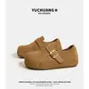 Sapatos Birkenstock com Elevação Interna para Mulheres 2025 Novo Outono e Inverno Couro Nubuck Retrô Sapatos Casuais com Forro de Lã Loafers de Velcro