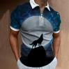 Polo para hombre con estampado digital 3D de lobo, camiseta de manga corta con cremallera, gran oferta 2023