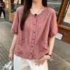 2026 Verano Sudeste Asiático Nueva Camisa Retro de Algodón y Lino Cárdigan Casual de Manga Corta con Botones Superiores Chaqueta de Temperamento