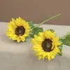 Flor artificial de girasol de un solo tallo muy realista para decoración del hogar, fotografía de bodas y fotografía, venta al por mayor directa del fabricante