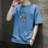 Moda Coreana Simple y Elegante Nueva Camiseta de Manga Corta para Hombre Verano Top de Media Manga Estilo Hong Kong Holgado Casual Tendencia Marca Camiseta