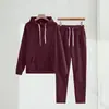 Conjunto de Moletom com Capuz Manga Longa Cor Pura Novo Estilo Coreano 2025 Conjunto Casual Solto Feminino de Duas Peças