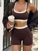 Shorts de Fitness Casual Cómodo Top sin Mangas Pilates Deporte Entrenamiento Marrón Conjunto de Ropa de Yoga para Mujer