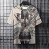 Verão Moda Masculina Camiseta Cool Tatuagem Samurai Casual Estampa 3D Hip Hop Gola Careca Camiseta Top