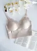 Lingerie de cetim com renda para cílios para mulheres, confortável, sem aro, sexy, alça fina, costas bonitas, estilo top, puro desejo 5525
