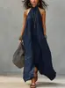 Vestido largo de tirantes estilo vacaciones para mujer europeo y americano, espalda descubierta, fruncido, holgado, hombros descubiertos, vestido bohemio transfronterizo para mujer