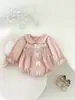Mameluco de Manga Larga para Bebé de Primavera y Otoño, Mameluco Estilo Coreano con Bordado de Lazo y Cuello Vuelta, Atuendo de una Pieza Elegante para Bebé Niña, Ropa para Niños