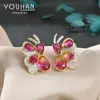 Industria Pesada Micro Incrustaciones Circonita Colorida Aretes Elegantes Aguja de Plata S925 para Mujer Pendientes de Moño de Alta Calidad Pendientes de Estilo Europeo y Americano
