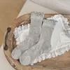 Calcetines de Verano Ultra Delgados de Malla Transpirable de Moda para Mujer, de Media Pantorrilla, con Bordes Fruncidos, Patrones Ocultos y Diseño de Moño