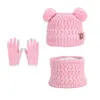 Sombrero Infantil para Exteriores Cálido Set de Tres Piezas Lindo Oso Gorro de Lana Tejido para Niños y Niñas Capucha con Protección para Orejas Forrada de Felpa
