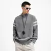 Suéter de tricô com duas listras, cardigã de casal masculino e feminino, design listrado, estilo old-money, outono/inverno, atacado de uma fábrica transfronteiriça