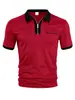 Camisa Polo de Manga Corta con Cuello y Media Cremallera con Bolsillo de Color Sólido para Hombre, Ropa de Moda para Hombre, Primavera y Verano