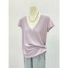 Camiseta Lila Estilo Coreano Cuello en V Suave Copo de Nieve Lino Algodón para Mujer Holgada Manga Corta Verano Elegante Versátil Top Camiseta Básica