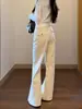 Calça Jeans Bege de Perna Reta Estreita com Micro Flare para Mulheres, Novo Estilo de Verão, Fina, Não Apertada, Emagrecimento, Caimento Fluido, Comprimento até o Chão