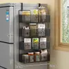 Estante de Almacenamiento Lateral para Refrigerador Estante para Suministros de Cocina Estante Colgante de Pared Lateral Multicapa para Botellas de Especias Película Adhesiva Sin Perforaciones