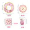 Punto Fiesta de Té de Primavera Vajilla Desechable Suministros para Fiesta Set de Decoración Platos de Papel Desechables para Fiesta y Servilletas de Papel