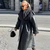 Gabardina Transfronteriza Europea y Americana Otoño e Invierno 2025 para Mujer, Elegante Abrigo Largo para Mujer con Solapa, Mangas Largas y Cinturón