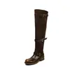 Botas de Caballero Lavadas Botas Largas de Caña Alta para Mujer Botas Apiladas Otoño e Invierno Nuevas Puntera Redonda Hebilla Tacón Medio Caña Recta Botas Largas para Mujer