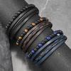 Moda Europea y Americana Pulsera para Hombre con Cuentas Hechas a Mano Lapis Lázuli Natural Obsidiana Piedra Ojo de Tigre Aleación Hebilla Magnética Pulsera