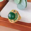 Anillo de Joyería con Perla y Montura de Cobre, Chapado en Oro, Calcedonia Verde Imitación Natural, Perla Blanca Australiana, Estilo de Corte, Diseño Vintage de Alta Gama para Mujer