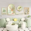 Decoración de Pared de Fondo para Sofá de Sala de Estar Nórdica Pintura Estilo Crema Fresco Cuadro Colgante Combinación de Pared Colgante Floral Pastoral Mural