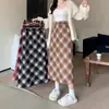 Falda de Lana a Cuadros Vintage para Mujer Estilo Americano Cintura Alta Largo Medio Falda de Cadera Línea A Otoño e Invierno Falda de Cintura Alta Adelgazante Ins
