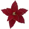 Navidad Preferida Alta Calidad Borde Dorado Rojo Polvo Flores de Navidad Simulación 42cm Cabeza de Flor Adornos para Guirnaldas de Árbol de Navidad