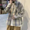 Camisa a cuadros estilo Hong Kong para hombre, de manga larga, corte holgado, versión coreana, camisa casual elegante, chaqueta versátil de otoño de moda Ins
