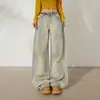 Calça Jeans Larga Vintage Desgastada Yc& Americana Retrô com Efeito de Caimento, Comprimento no Chão, Jeans Reto Versátil para Outono e Inverno
