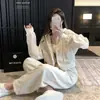 Algodão Imitado Primavera e Outono Estilo Coreano Solto Emagrecedor Fashionável Casual Roupa de Corrida Conjunto Esportivo Duas Peças para Mulheres