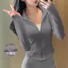 Chamarra de Yoga con Forro de Felpa para Mujer, Temporada de Primavera, Corte Ajustado, Cuello Alto, Cardigan con Cierre, Ropa para Correr y Fitness