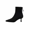 Botines elásticos de ante para mujer, botines ajustados, nuevo estilo otoño e invierno, punta cuadrada, tacón de aguja, cremallera trasera, botines elásticos cortos, botines individuales