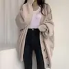 Otoño e Invierno 2025 Chaqueta de Punto Holgada de Manga Larga Abullonada con Cuello en V para Mujer, Tejido de Punto Estilo Coreano Chic Casual Relajado
