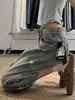 Jeans cropped rasgados con estampado de estrellas retro americano para mujer, pantalones de verano de cintura alta hasta la rodilla de longitud media, shorts de pierna ancha de seis puntos