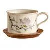 Taza de Café y Platillo Magnolia Pintado a Mano Traje Taza para Latte de Alta Gama Refinada Taza de Té de la Tarde de Alta Gama Taza de Cerámica