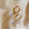 St Family Style Sintético Imitação Pérola Contas Simples Retro Fivela de Orelha Feminino Banhado A Ouro Oval Longo Brincos