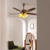 Lámpara de araña con ventilador de caqui estilo retro para sala de estar y comedor, Ventilador de luz doméstico de alta potencia con frecuencia variable vintage