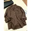 Camisa elegante de color café texturizado con solapa y manga larga para mujer, otoño, holgada, versátil, adelgazante, elegante, top casual