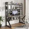 Mesa de Computador de Mesa para Uso Doméstico com Estante Integrada, Adequada para Apartamentos Pequenos, Mesa de Escrita e Estudo para Estudantes com Painel Perfurado