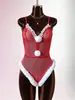 Venda Quente Europeia e Americana Sexy Puro Desejo Transparente Laço Malha Uniforme de Natal Renda Sexy Pelúcia Body Comércio Exterior