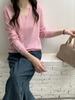Blusa de Tricô de Lã Gola V Manga Longa para Mulheres Outono Inverno Novo Estilo Cor Lisa Simples Efeito Emagrecedor Camada Base Tricô Malha