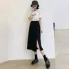 Falda midi negra mujer verano fina seda de hielo cintura alta abertura adelgazante cubre abdomen mm talla grande falda línea A