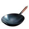 Wok Tradicional de Ferro para Cozinha Doméstica, Wok Estilo Chinês com Cabo Genuíno de Madeira de Faia, Adequado para Gás Liquefeito, Autêntico Wok de Ferro Sem Revestimento, Espessado