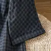 Camisa Superior Simple de Moda Verano 2026 para Mujer, Cuello Alto Recto Holgada de Manga Tres Cuartos a Cuadros Retro